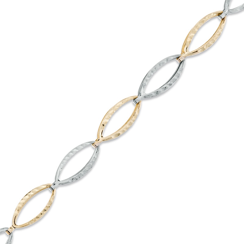 Diamond-Cut Fashion Link Bracelet in 10K Two-Tone Gold - 7.25"