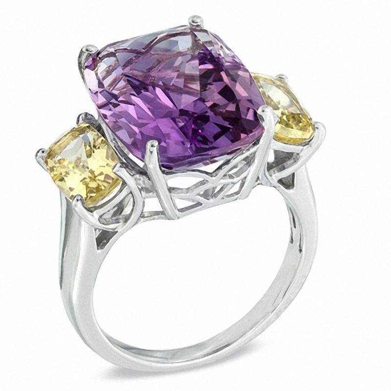 Main Image 2 of Cushion-Cut Amethyst and Lima Quartz Ring in Sterling Silver