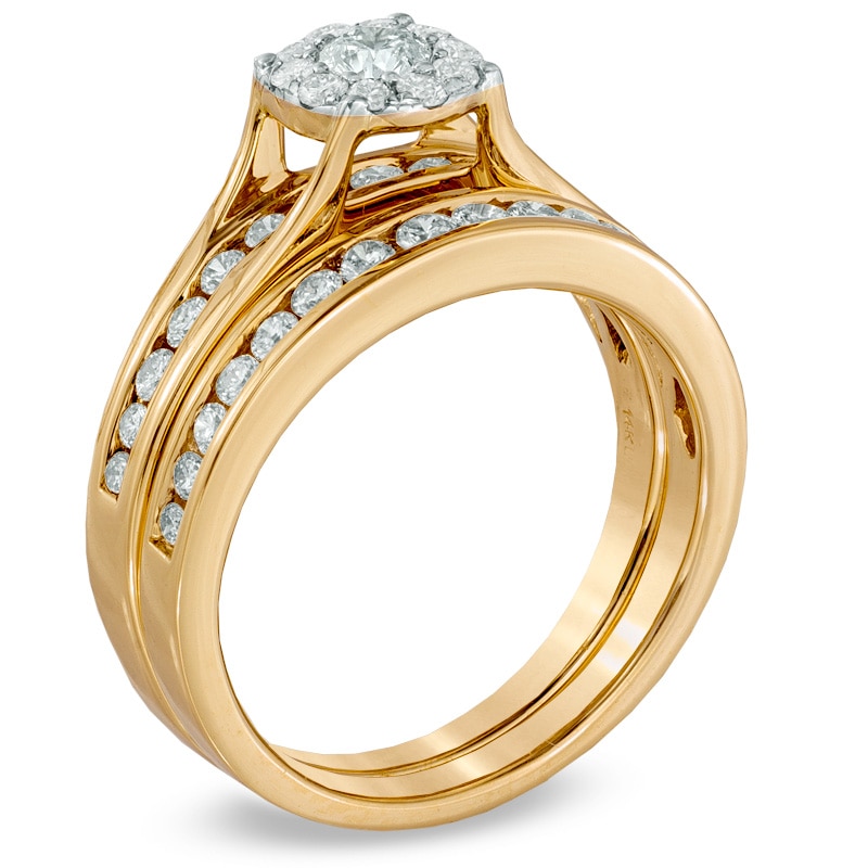 Main Image 2 of 1 CT. T.W. Diamond Cluster Bridal Set in 14K Gold