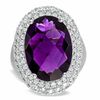 Thumbnail Image 1 of Oval Purple Quartz and Lab-Created White Sapphire Ring in Sterling Silver