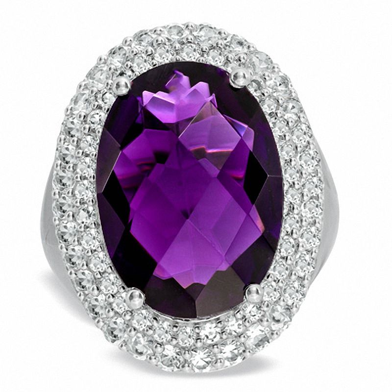Main Image 1 of Oval Purple Quartz and Lab-Created White Sapphire Ring in Sterling Silver