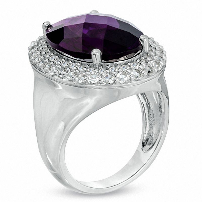 Main Image 2 of Oval Purple Quartz and Lab-Created White Sapphire Ring in Sterling Silver