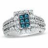 Thumbnail Image 1 of 2 CT. T.W. Enhanced Blue Composite Princess-Cut and White Diamond Rectangular Frame Ring in 14K White Gold