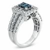Thumbnail Image 2 of 2 CT. T.W. Enhanced Blue Composite Princess-Cut and White Diamond Rectangular Frame Ring in 14K White Gold