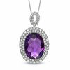 Thumbnail Image 1 of Oval Purple Quartz and Lab-Created White Sapphire Pendant in Sterling Silver