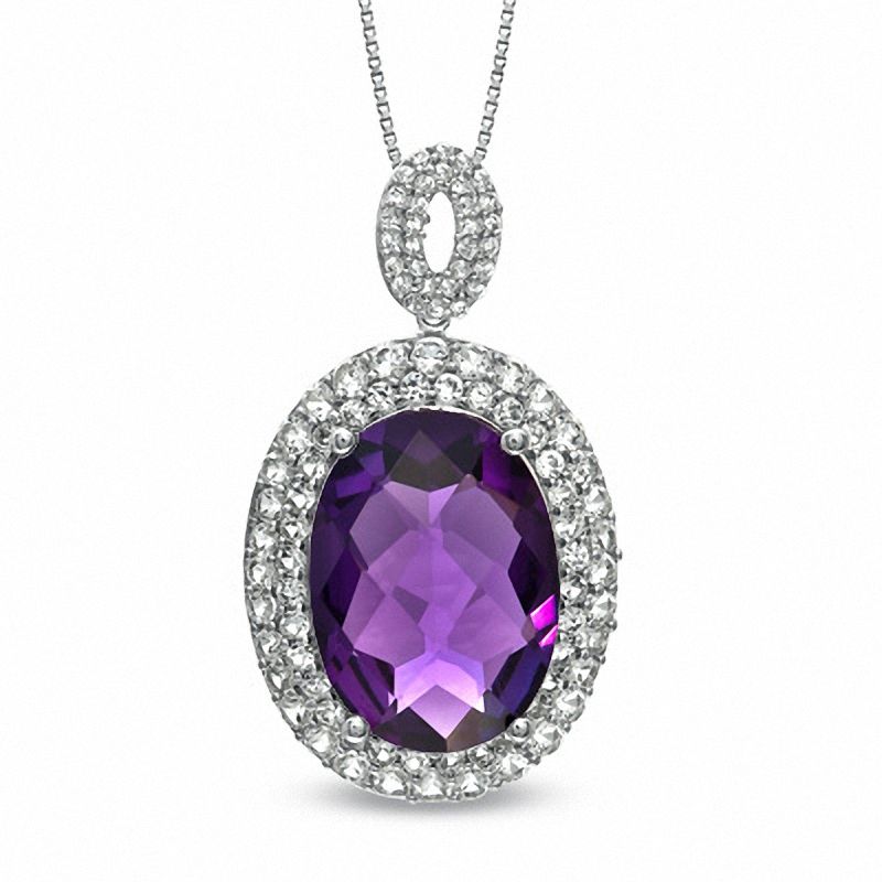 Main Image 1 of Oval Purple Quartz and Lab-Created White Sapphire Pendant in Sterling Silver