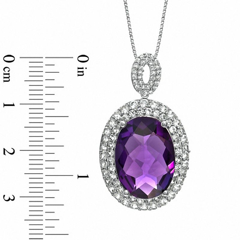 Main Image 2 of Oval Purple Quartz and Lab-Created White Sapphire Pendant in Sterling Silver