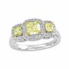 Thumbnail Image 0 of 1 CT. T.W. Radiant-Cut Yellow and White Diamond Three Stone Ring in 18K White Gold (SI2)