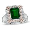Thumbnail Image 1 of Emerald-Cut Lab-Created Emerald and White Sapphire Ring in Two-Tone Sterling Silver