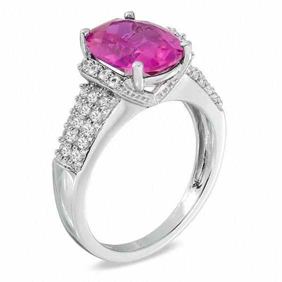 Oval Lab-Created Pink and White Sapphire Ring in Sterling Silver