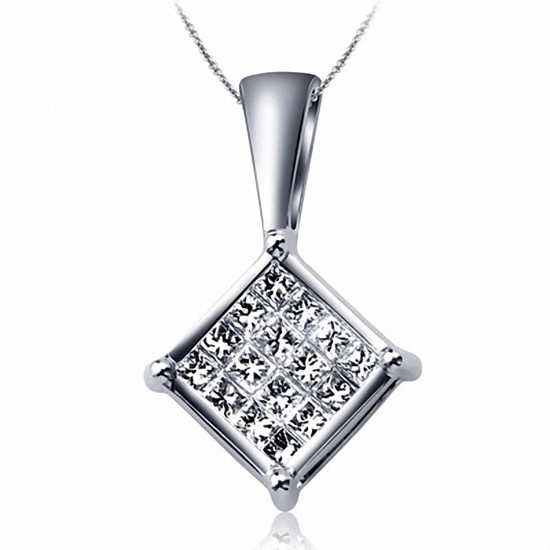 Main Image 1 of 1/4 CT. T.W. Multi-Row Princess-Cut Diamond Square Pendant in 14K White Gold