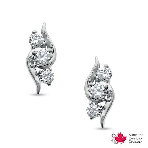 3/4 CT. T.w. Certified Canadian Diamond Three Stone Earrings in 14K White Gold (I/I2)