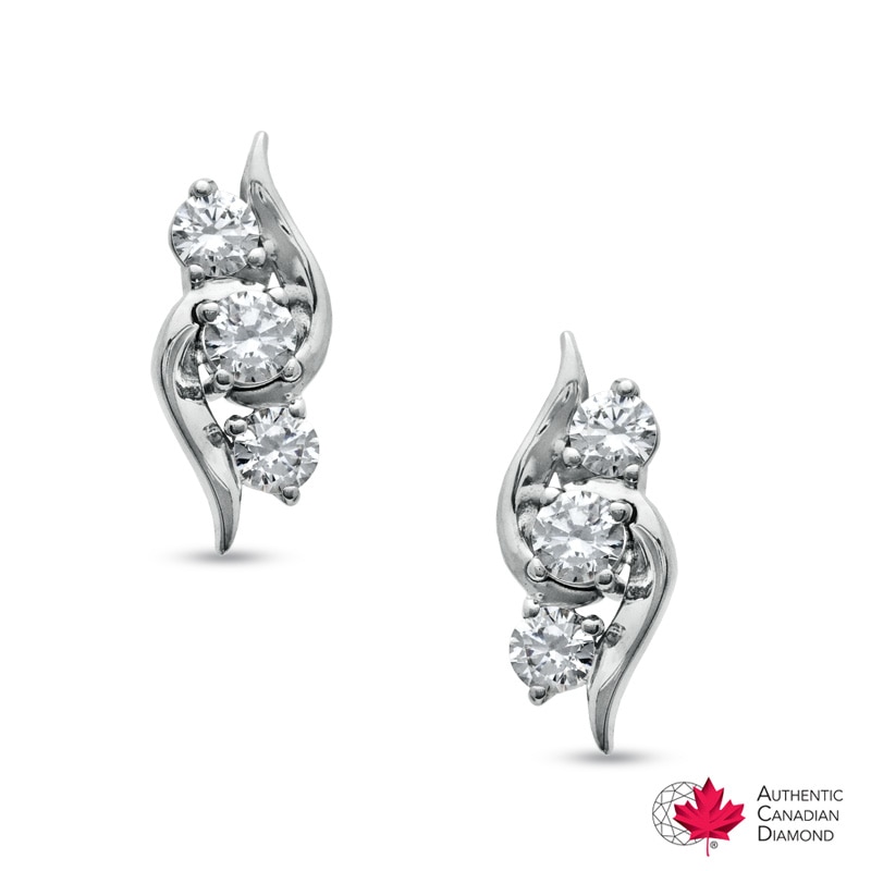 Main Image 1 of 3/4 CT. T.W. Certified Canadian Diamond Three Stone Earrings in 14K White Gold (I/I2)