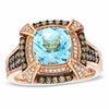 Thumbnail Image 0 of 8.0mm Cushion-Cut Swiss Blue Topaz and 1/2 CT. T.W. Enhanced Champagne and White Diamond Ring in 10K Rose Gold