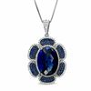 Thumbnail Image 1 of Oval Lab-Created Blue and White Sapphire Flower Pendant in Sterling Silver