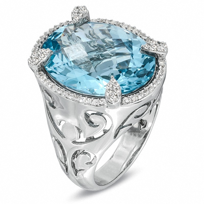 Oval Sky Blue Topaz and Lab-Created White Sapphire Ring in Sterling Silver