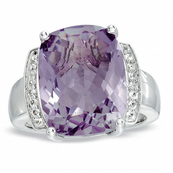 Cushion-Cut Rose de France Amethyst and Lab-Created White Sapphire Ring in Sterling Silver