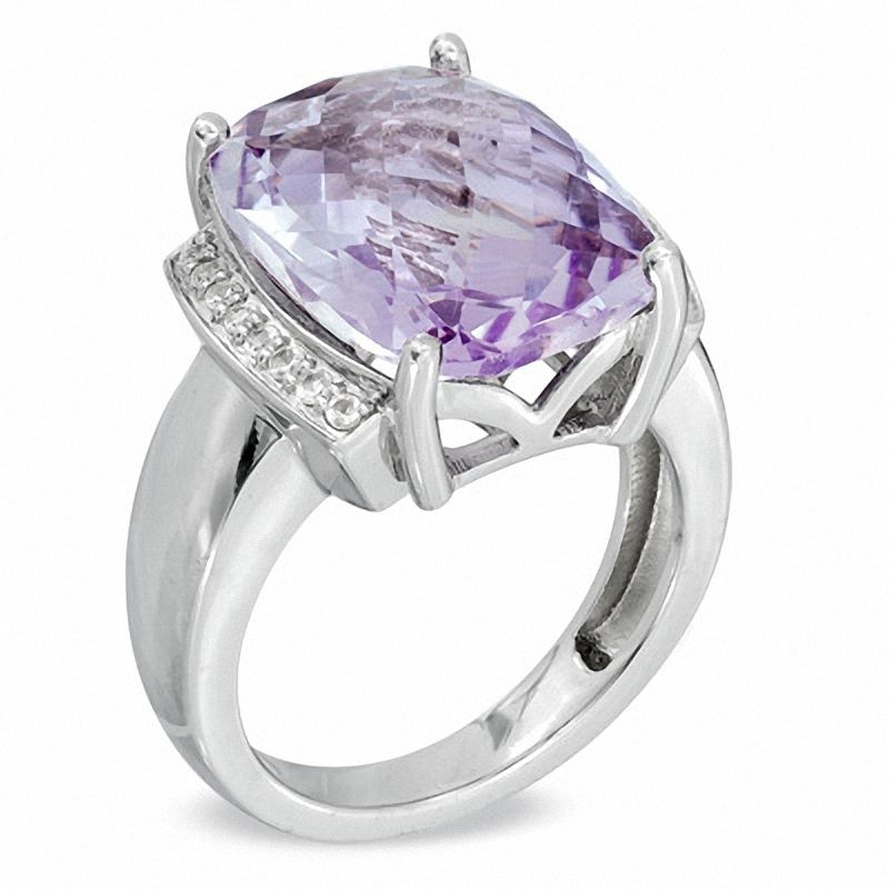 Main Image 2 of Cushion-Cut Rose de France Amethyst and Lab-Created White Sapphire Ring in Sterling Silver