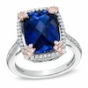 Thumbnail Image 1 of Cushion-Cut Lab-Created Blue and White Sapphire Ring in Two-Tone Sterling Silver