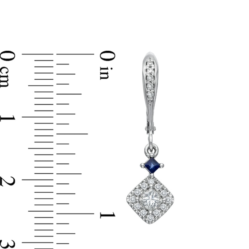 Vera Wang Love Collection 1/2 CT. T.W. Princess-Cut Diamond and Blue Sapphire Drop Earrings in 14K White Gold