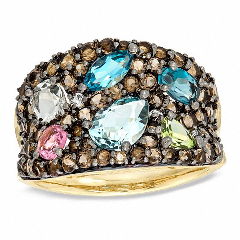Main Image 1 of Multi-Gemstone and Lab-Created White Sapphire Ring in 10K Gold