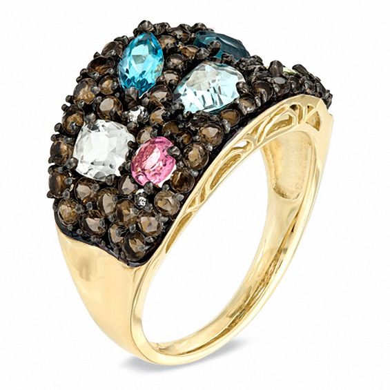Multi-Gemstone and Lab-Created White Sapphire Ring in 10K Gold