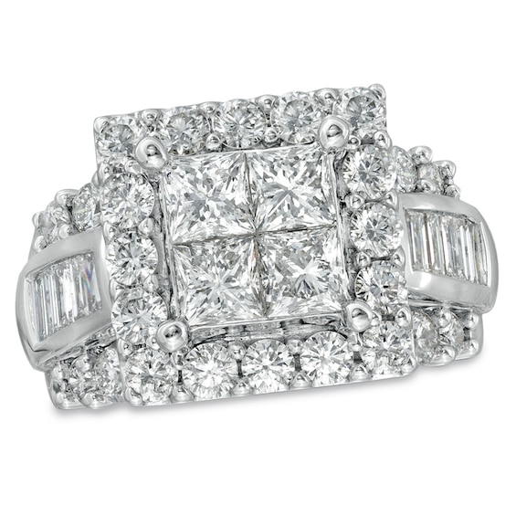 4 CT. T.w. Princess-Cut Quad Diamond Square Frame Engagement Ring in 14K White Gold