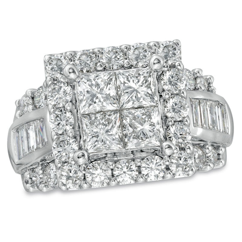 Main Image 1 of 4 CT. T.W. Princess-Cut Quad Diamond Square Frame Engagement Ring in 14K White Gold