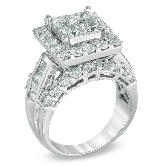 4 CT. T.w. Princess-Cut Quad Diamond Square Frame Engagement Ring in 14K White Gold