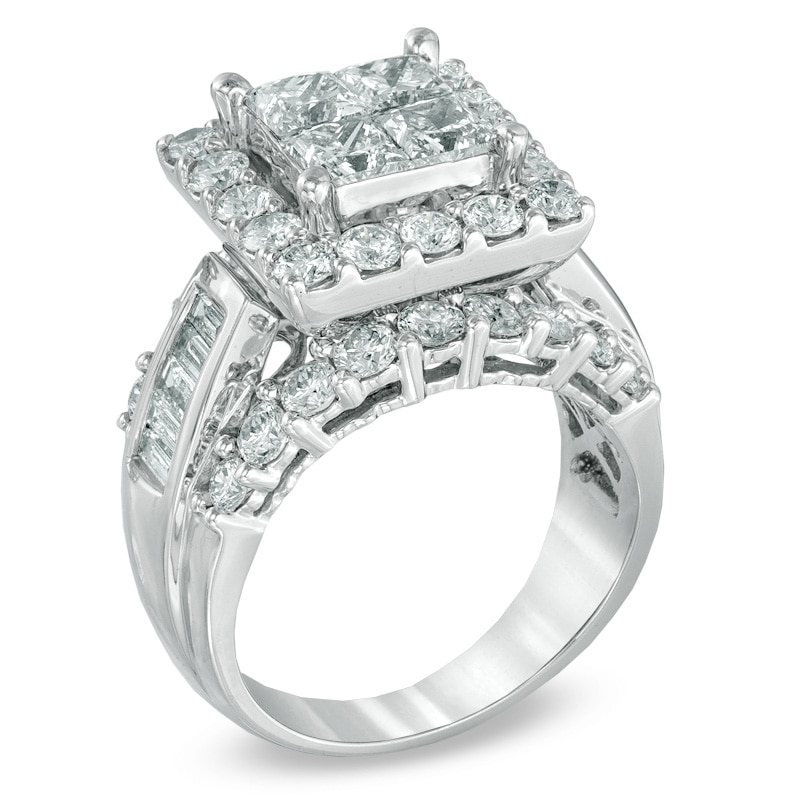 Main Image 2 of 4 CT. T.W. Princess-Cut Quad Diamond Square Frame Engagement Ring in 14K White Gold