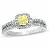 Thumbnail Image 0 of 1 CT. T.W. Certified Cushion-Cut Yellow Diamond Frame Engagement Ring in 18K White Gold (P/SI2)