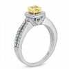 Thumbnail Image 1 of 1 CT. T.W. Certified Cushion-Cut Yellow Diamond Frame Engagement Ring in 18K White Gold (P/SI2)