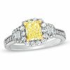 Thumbnail Image 1 of 1-5/8 CT. T.W. Certified Cushion-Cut Yellow Diamond Frame Engagement Ring in 18K White Gold (P/SI2)
