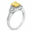 Thumbnail Image 1 of 1-5/8 CT. T.W. Certified Cushion-Cut Yellow Diamond Frame Engagement Ring in 18K White Gold (P/SI2)