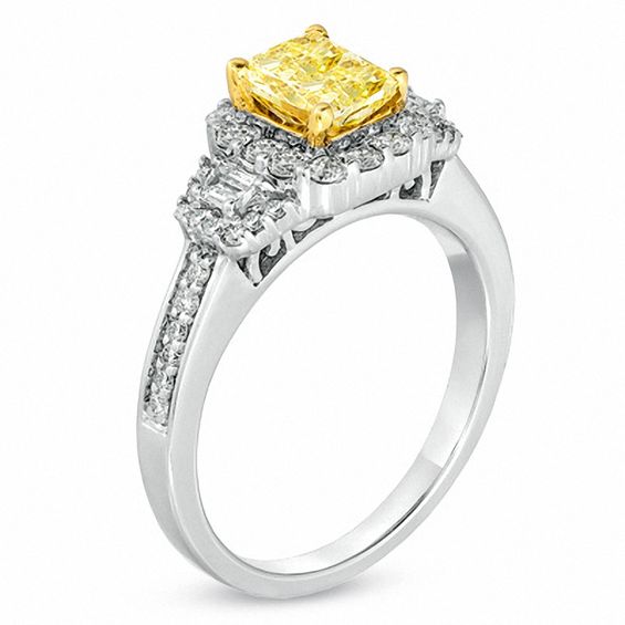 1-5/8 CT. T.w. Certified Cushion-Cut Yellow Diamond Frame Engagement Ring in 18K White Gold (P/Si2)