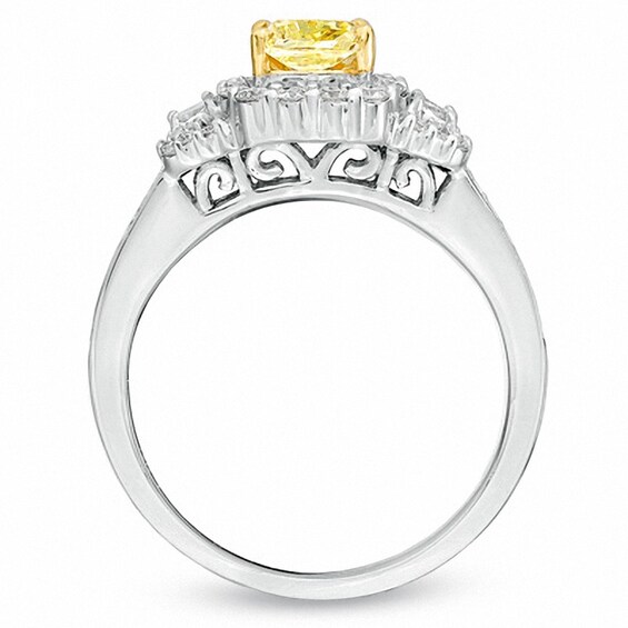 1-5/8 CT. T.w. Certified Cushion-Cut Yellow Diamond Frame Engagement Ring in 18K White Gold (P/Si2)