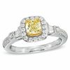 Thumbnail Image 1 of 1 CT. T.W. Certified Cushion-Cut Yellow Diamond Frame Engagement Ring in 18K White Gold (P/SI2)
