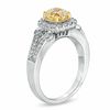 Thumbnail Image 2 of 1-1/5 CT. T.W. Certified Cushion-Cut Yellow Diamond Frame Engagement Ring in 18K White Gold (P/SI2)