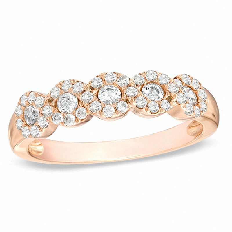 Main Image 1 of 1/2 CT. T.W. Diamond Five Stone Braided Anniversary Band in 10K Rose Gold