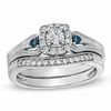 Thumbnail Image 1 of 1/2 CT. T.W. Enhanced Blue and White Diamond Vintage-Style Frame Bridal Set in 10K White Gold