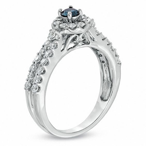 3/4 CT. T.w. Enhanced Blue and White Diamond Split Shank Engagement Ring in 14K White Gold