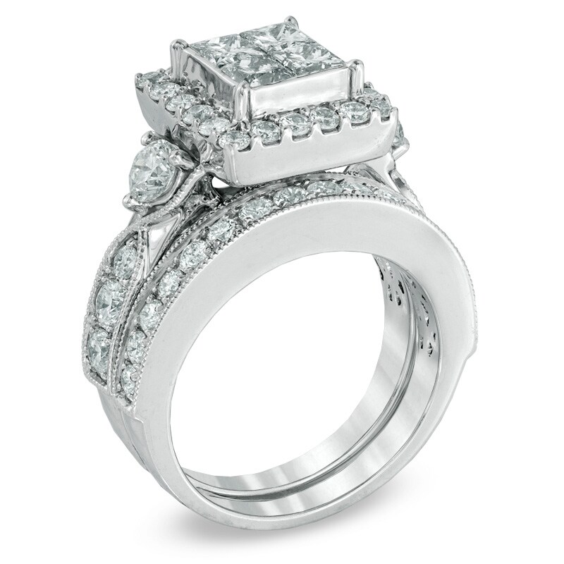 Main Image 2 of 3 CT. T.W. Princess-Cut Quad Diamond Square Frame Bridal Set in 14K White Gold