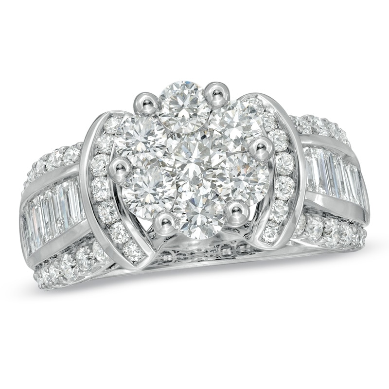 Main Image 1 of 2-1/4 CT. T.W. Diamond Cluster Engagement Ring in 14K White Gold