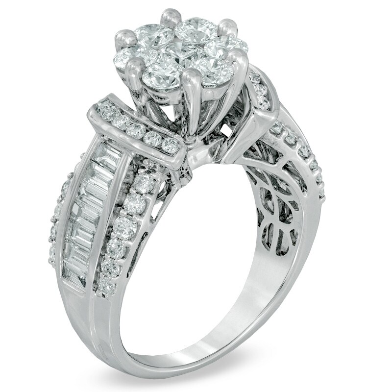 Main Image 2 of 2-1/4 CT. T.W. Diamond Cluster Engagement Ring in 14K White Gold