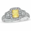Thumbnail Image 1 of 1 CT. T.W. Certified Cushion-Cut Yellow Diamond Frame Engagement Ring in 18K White Gold (P/SI2)