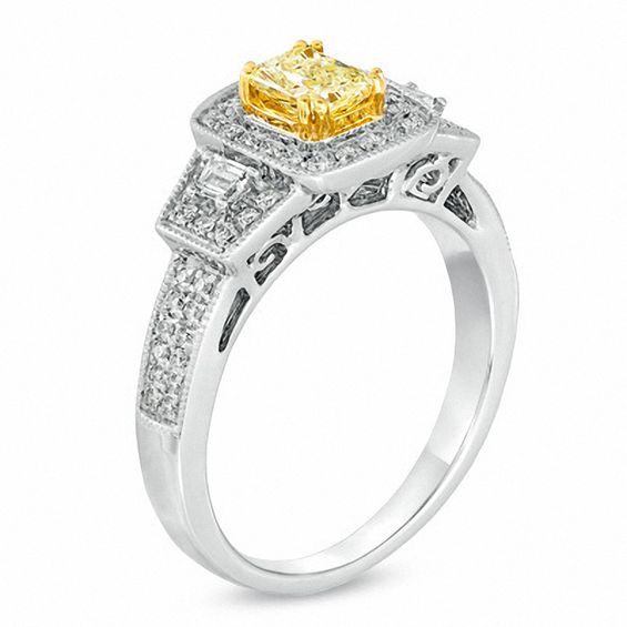 1 CT. T.w. Certified Cushion-Cut Yellow Diamond Frame Engagement Ring in 18K White Gold (P/Si2)