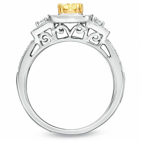 1 CT. T.w. Certified Cushion-Cut Yellow Diamond Frame Engagement Ring in 18K White Gold (P/Si2)