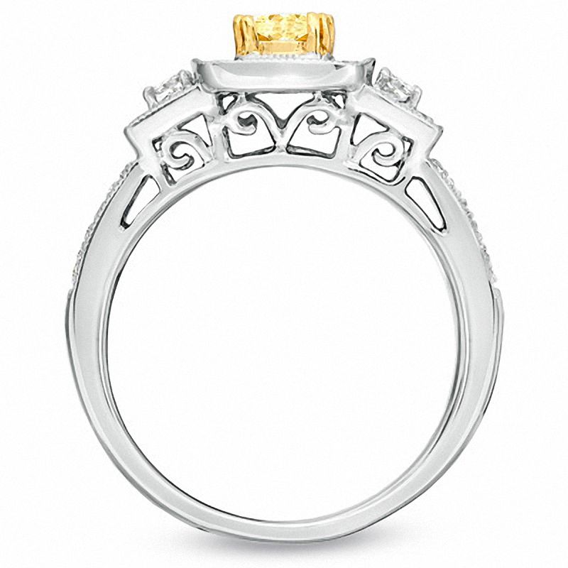 Main Image 3 of 1 CT. T.W. Certified Cushion-Cut Yellow Diamond Frame Engagement Ring in 18K White Gold (P/SI2)