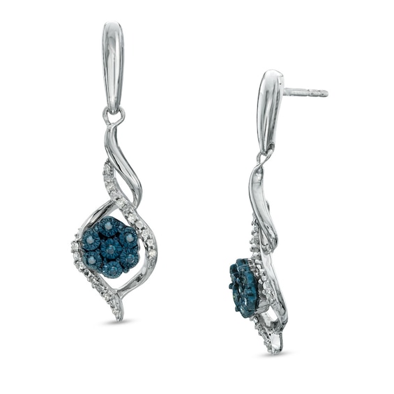 1/10 CT. T.w. Enhanced Blue and White Diamond Cluster Twist Drop Earrings in Sterling Silver