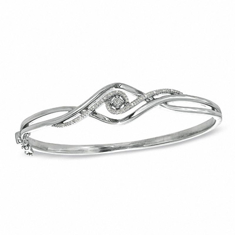 Main Image 1 of 1/7 CT. T.W. Diamond Swirl Bypass Bangle in Sterling Silver